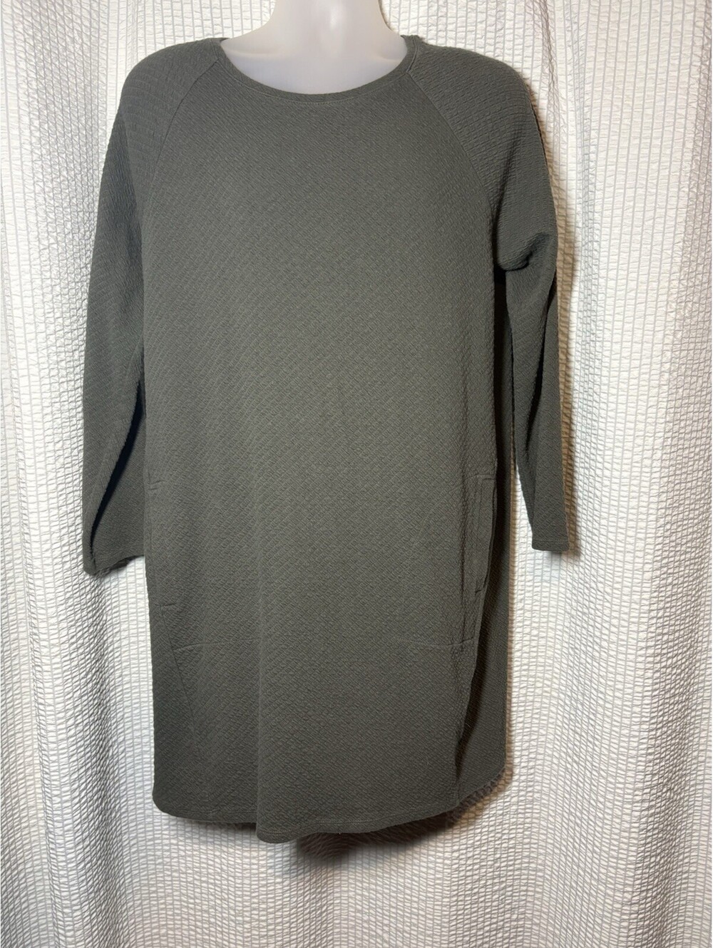 Pure Jill Dress Womens Textured Knit Shift Dress in Olive Green Side Pockets LGE